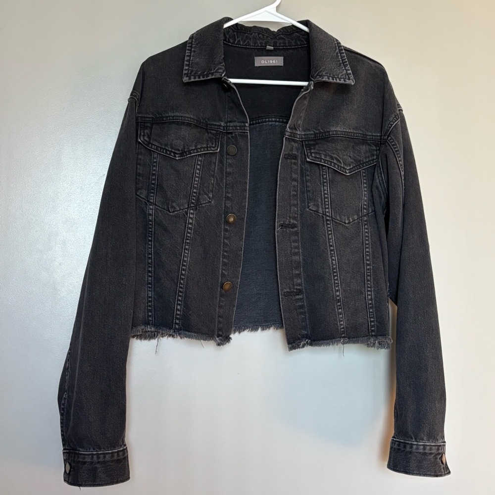 Annie Cropped Black Denim Jean Jacket, M